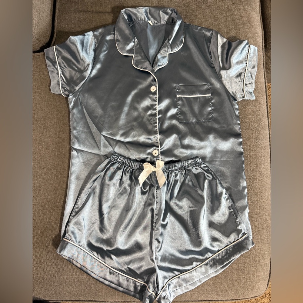 Silky Short Sleeve Pajama Set - Blue